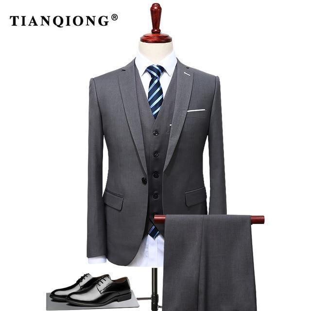 Mens Suit - 3 Pieces(Jacket+Vest+Pant) Slim Fit Suit-Gray-M-JadeMoghul Inc.