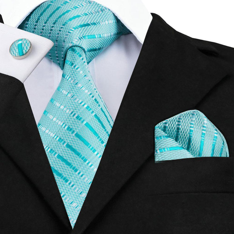 Mens Tie Blue Stripe Silk Jacquard Necktie Hanky Cufflink Set Business Wedding Party Ties For Men Men's Gift C-703-C-1663-JadeMoghul Inc.