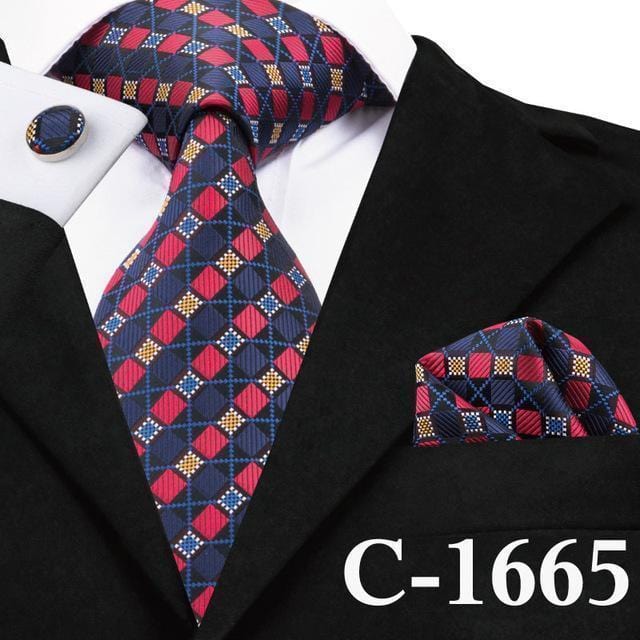 Mens Tie Blue Stripe Silk Jacquard Necktie Hanky Cufflink Set Business Wedding Party Ties For Men Men's Gift C-703-C-1665-JadeMoghul Inc.