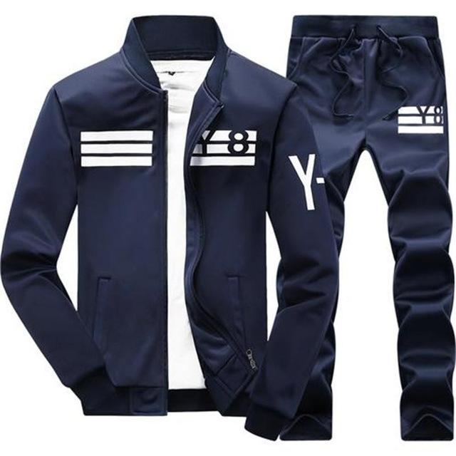 Mens Tracksuit Set / Stand Collar Sportswear / Casual Fitness Clothing Set-D05 dark blue-XL-JadeMoghul Inc.