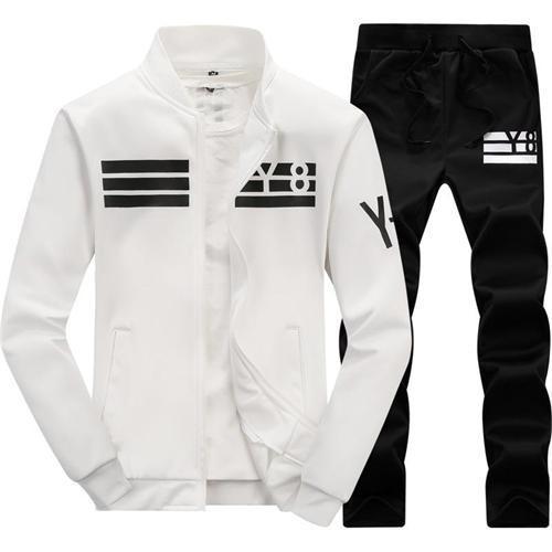 Mens Tracksuit Set / Stand Collar Sportswear / Casual Fitness Clothing Set-D05 white-M-JadeMoghul Inc.