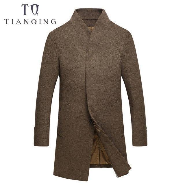 Men's Wool Coat - Thick Fashion Long Jacket-Brown N577-P75-4XL-JadeMoghul Inc.