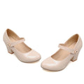 Meotina High Heels Women Mary Janes Party Shoes Pumps 2018 Spring White Shoes Thick High Heel Round Toe Shoes Ladies Blue Pink-Beige-6-JadeMoghul Inc.