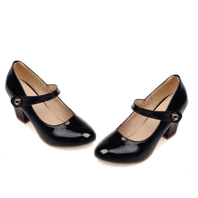 Meotina High Heels Women Mary Janes Party Shoes Pumps 2018 Spring White Shoes Thick High Heel Round Toe Shoes Ladies Blue Pink-Black-6-JadeMoghul Inc.