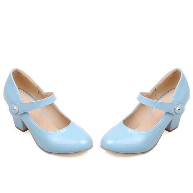 Meotina High Heels Women Mary Janes Party Shoes Pumps 2018 Spring White Shoes Thick High Heel Round Toe Shoes Ladies Blue Pink-Blue-6-JadeMoghul Inc.