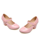 Meotina High Heels Women Mary Janes Party Shoes Pumps 2018 Spring White Shoes Thick High Heel Round Toe Shoes Ladies Blue Pink-Pink-6-JadeMoghul Inc.