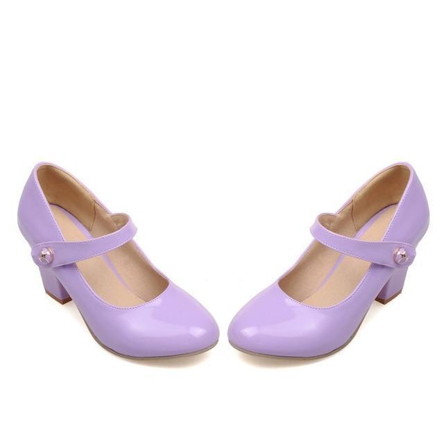 Meotina High Heels Women Mary Janes Party Shoes Pumps 2018 Spring White Shoes Thick High Heel Round Toe Shoes Ladies Blue Pink-Purple-6-JadeMoghul Inc.