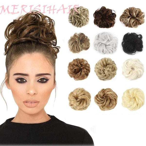 MERISIHAIR Girls Curly Scrunchie Chignon With Rubber Band Brown Gray Synthetic Hair Ring Wrap On Messy Bun Ponytails AExp