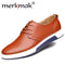 Merkmak Luxury Brand Men Shoes Casual Leather Fashion Trendy Black Blue Brown Flat Shoes for Men Drop Shipping