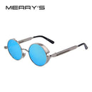 MERRY'S Vintage Women Steampunk Sunglasses Brand Design Round Sunglasses Oculos de sol UV400-C02 Silver Blue-JadeMoghul Inc.