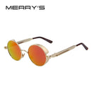 MERRY'S Vintage Women Steampunk Sunglasses Brand Design Round Sunglasses Oculos de sol UV400-C04 Gold Red-JadeMoghul Inc.