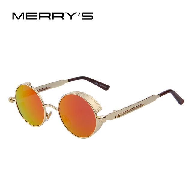 MERRY'S Vintage Women Steampunk Sunglasses Brand Design Round Sunglasses Oculos de sol UV400-C04 Gold Red-JadeMoghul Inc.
