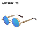 MERRY'S Vintage Women Steampunk Sunglasses Brand Design Round Sunglasses Oculos de sol UV400-C05 Gold Green-JadeMoghul Inc.