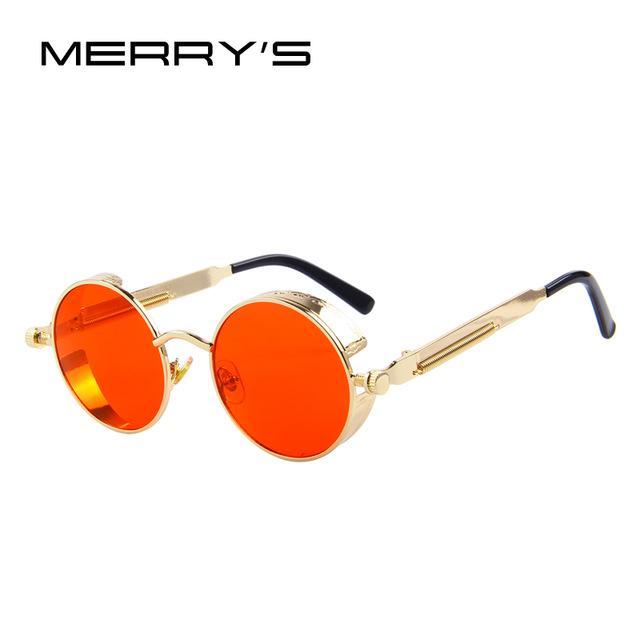 MERRY'S Vintage Women Steampunk Sunglasses Brand Design Round Sunglasses Oculos de sol UV400-C13 Gold Red-JadeMoghul Inc.