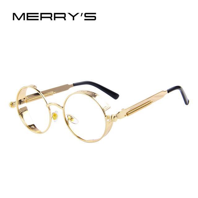 MERRY'S Vintage Women Steampunk Sunglasses Brand Design Round Sunglasses Oculos de sol UV400-C14 Gold Clear-JadeMoghul Inc.