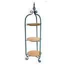 Metal 3-Tiered Stand With Porcelain Tray, Blue & Yellow-Display Stands-Blue & Yellow-Metal Porcelain-JadeMoghul Inc.