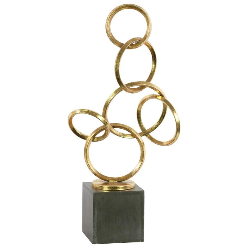 Metal Abstract Interlocking Circles Sculpture on Square Base, Gold-Sculptures-Gold-Metal-JadeMoghul Inc.