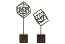 Metal Abstract Sculpture On Square Stand, Set of 2, Gunmetal Gray-Sculptures-Gray-Metal-JadeMoghul Inc.