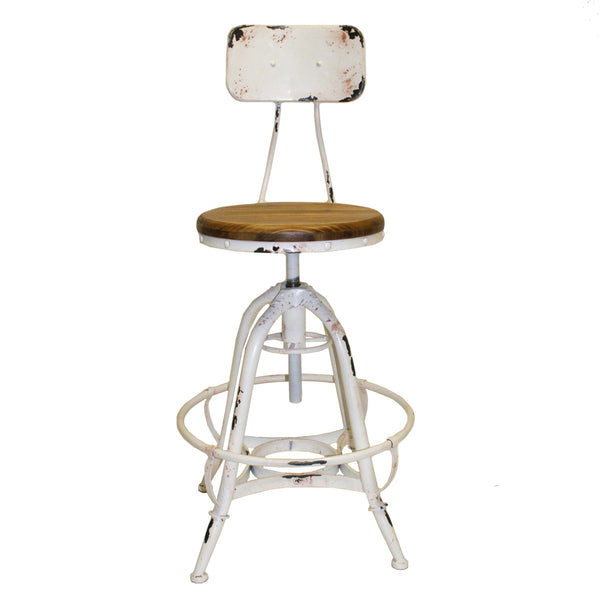 Metal Adjustable Counter Height Stools with Wooden Seat, White and Black, Set of Two