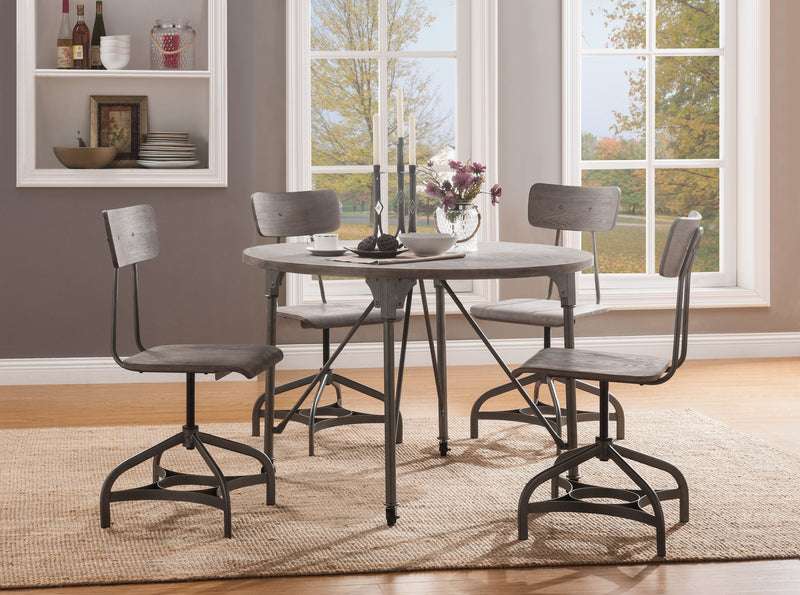 Metal Adjustable Side Chairs with Wooden Swivelling Seats and Open Backrest, Gray, Set of Two-Dining Chairs-Gray-Metal and Wood-JadeMoghul Inc.