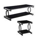 Metal and Glass Coffee Table Set with Two End Tables, Pack of Three, Black-Coffee Tables-Black-Metal and Glass-JadeMoghul Inc.