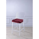 Metal Armless Counter Height Chair With Velvet Seat, Set of 2, Red and Silver-Bar Chairs-Burgundy and Silver-Velvet Acrylic and Metal-JadeMoghul Inc.