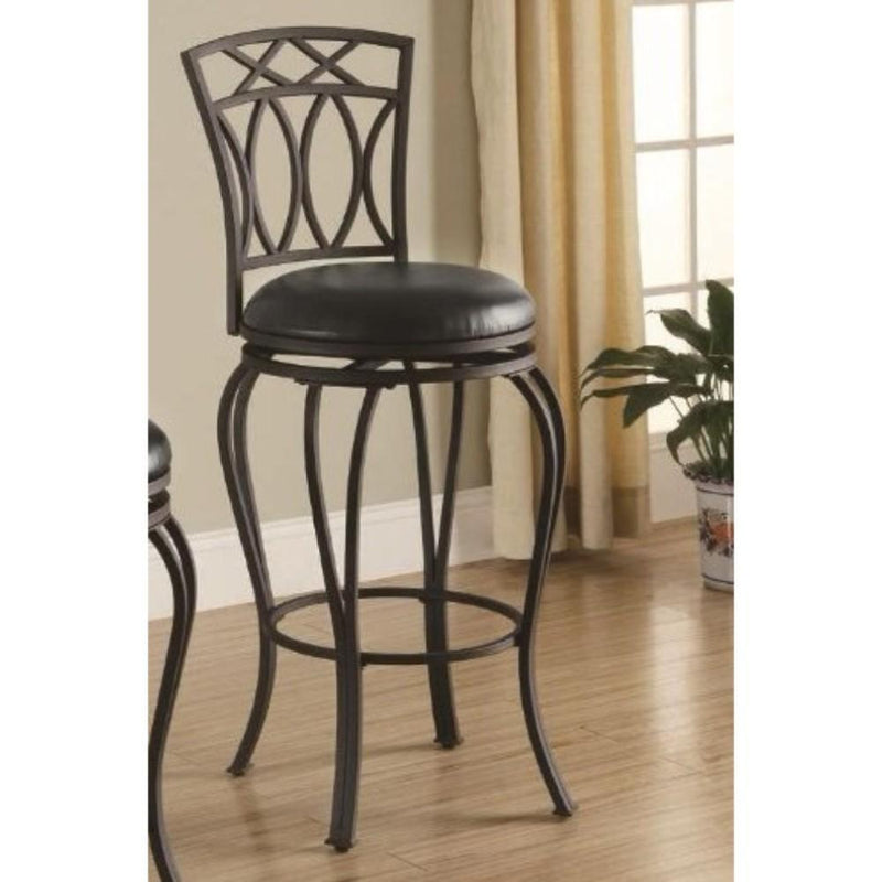 Metal Barstool with Black Faux Leather Seat-Bar Stools and Counter Stools-Black-Metal & leather-Black-JadeMoghul Inc.