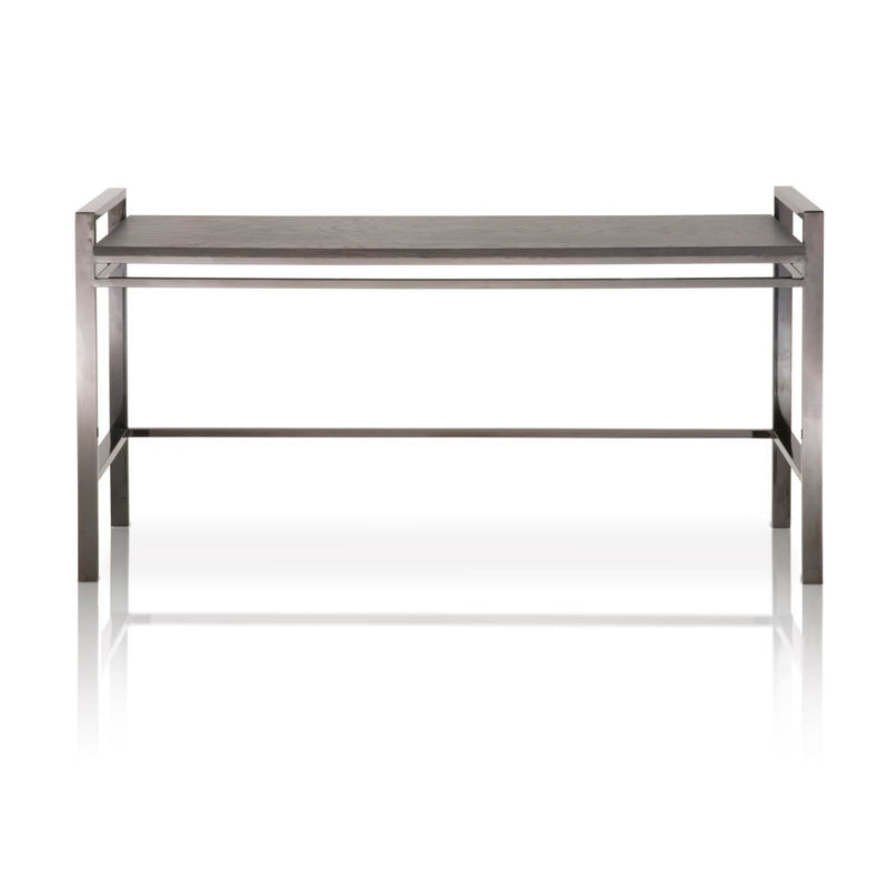 Metal Base Sofa Table With Wooden Top Black Wash-Console Tables-Black-Oak Stainless Steel-JadeMoghul Inc.