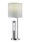 Metal Base Table Lamp with LED Glass Tube and Drum Shaped Shade, Silver and White-Table & Desk Lamps-Silver and White-Metal, Glass and Fabric-JadeMoghul Inc.