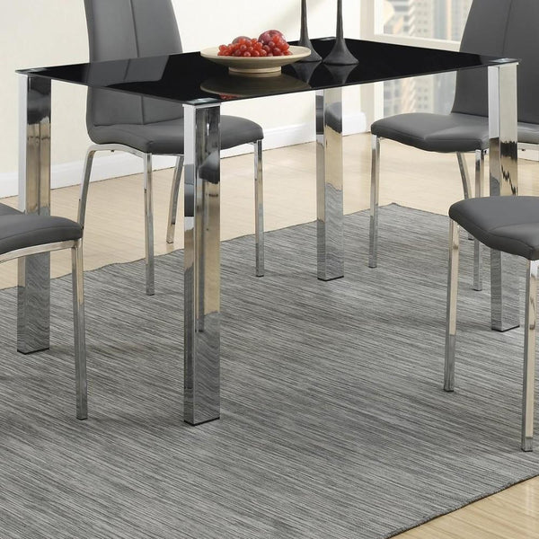 Metal Based Dining Table With Dramatic Black Glass Top-Dining Tables-Black-MM Tempered Glass top Chrome Frame-JadeMoghul Inc.