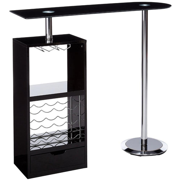 Metal Based Modern Bar Table with 12 bottles rack, Black and Chrome-Coffee Tables-Black and Chrome-Metal-JadeMoghul Inc.