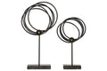 Metal Batch of Circles Tabletop Sculpture On Base, Set of 2, Gunmetal Gray-Sculptures-Gray-Metal-JadeMoghul Inc.