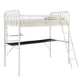 Metal Bunk Bed with Shelf Workstation And Attached Ladder, White-Bedroom Furniture-White-Metal-JadeMoghul Inc.