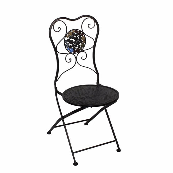 Metal Chair With Stones, Black-Armchairs and Accent Chairs-Black-Metal-JadeMoghul Inc.