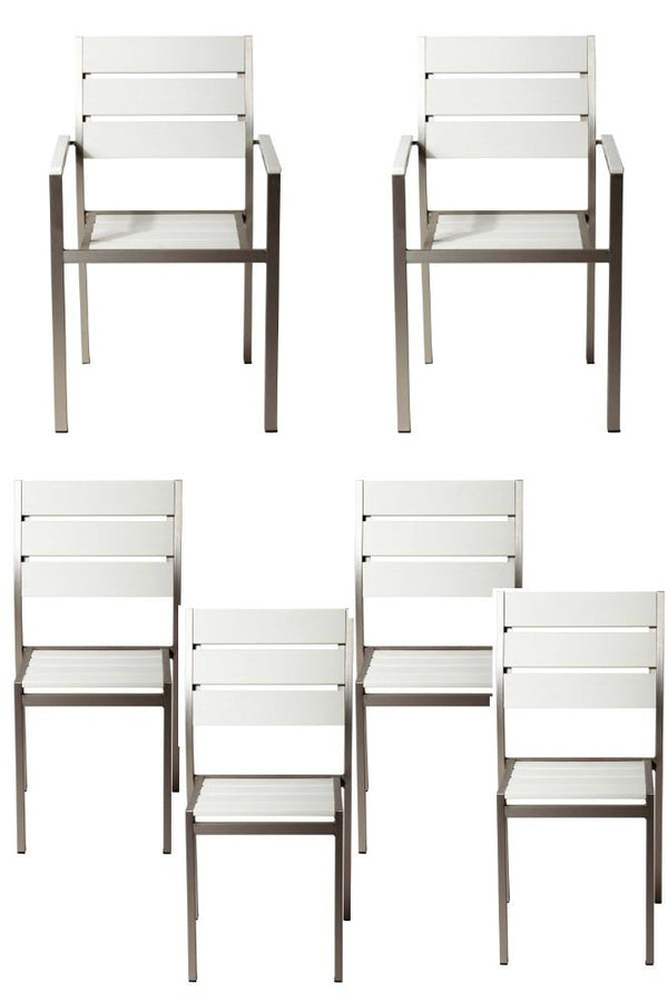 Metal Chairs With Slated Back Set of 6 Gray and White-Office Chairs-Gray and White-Metal-JadeMoghul Inc.