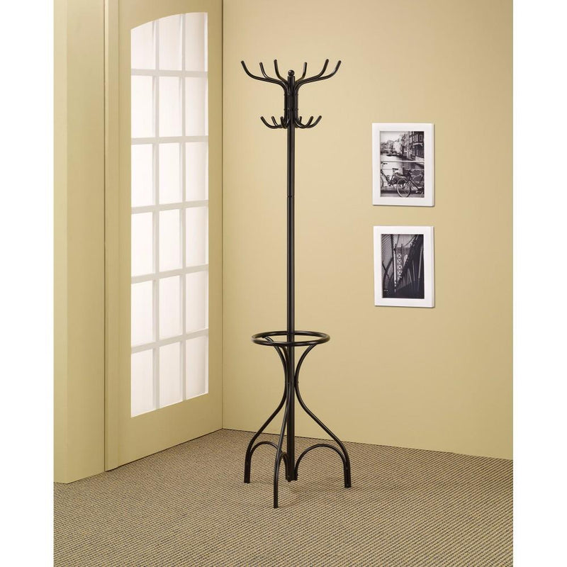 Metal Coat Rack With Umbrella Stand, Black-Coatracks and Umbrella Stands-Black-Metal-JadeMoghul Inc.