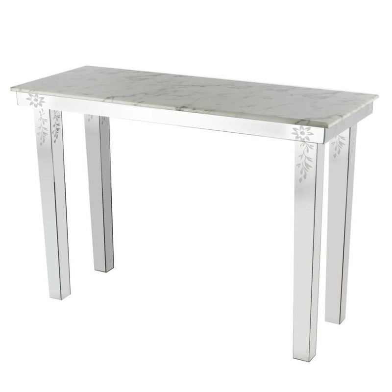 Metal Console Table With Marble Top, White and Clear-Console Tables-White-Marble Stone Metal Glass-JadeMoghul Inc.