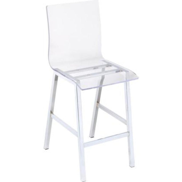 Metal Counter Height Chair with Acrylic Seat and Back, Set of 2,Clear and Silver-Bar Chairs-Clear and Silver-Metal and Acrylic-JadeMoghul Inc.