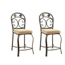 Metal Counter Height Chair with Fabric Padded Cushion Seat, Brown and Black, Set of Two-Bar Stools & Tables-Brown and Black-Metal, Slate and Fabric-JadeMoghul Inc.