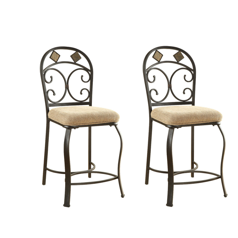 Metal Counter Height Chair with Fabric Padded Cushion Seat, Brown and Black, Set of Two-Bar Stools & Tables-Brown and Black-Metal, Slate and Fabric-JadeMoghul Inc.