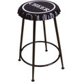 Metal Counter Height Stool with Bottle Lid Shape Seat, Set of 2, Black-Bar Stools-Black-Metal-JadeMoghul Inc.