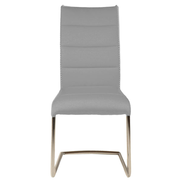 Metal Dining Chair With Unique Stitch Accent On The Back, Ash Gray, Set Of Two-Dining Chairs-Gray-Metal and Polyester-JadeMoghul Inc.