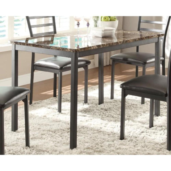 Metal Dining Table With Brown Faux Marble Top, Black-Dining Tables-Black And Brown-Metal and Marble-JadeMoghul Inc.