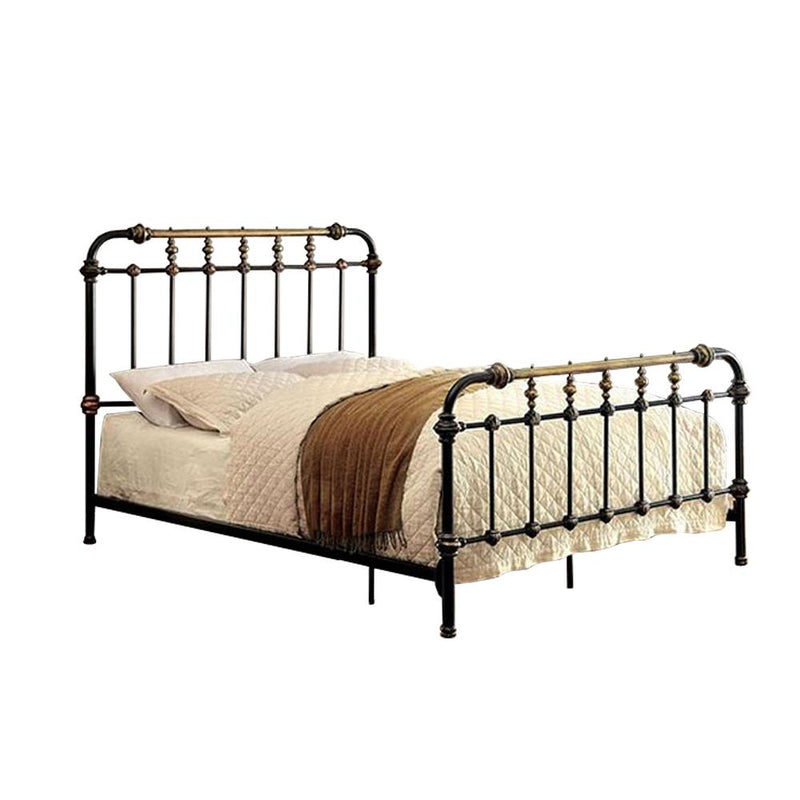 Metal Eastern King Bed with Gold Accent, Black-Bedroom Sets-Black and Gold-Metal-JadeMoghul Inc.