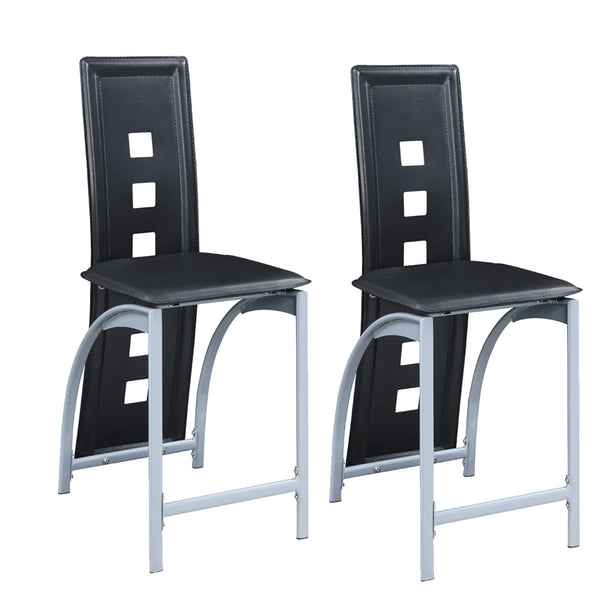 Metal & Faux Leather High Chair With Eyelet Design, Black, Set of 2-High Chairs and Booster Seats-Black-Faux Leather Metal Mdf Color: Black-JadeMoghul Inc.
