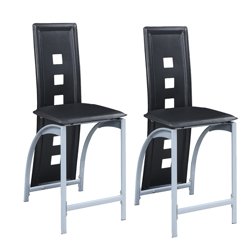 Metal & Faux Leather High Chair With Eyelet Design, Black, Set of 2-High Chairs and Booster Seats-Black-Faux Leather Metal Mdf Color: Black-JadeMoghul Inc.