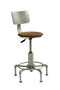 Metal Frame Adjustable Side Chair with Round Wooden Seat, Silver and Brown-ACCENT STOOLS-Silver and Brown-Metal and Wood-JadeMoghul Inc.