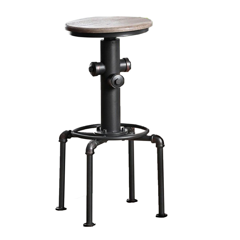 Metal Frame Bar Stool With Wooden Seat In Black And Natural Brown, Set Of 2-Bar Stools-Black And Brown-Metal and Wood-JadeMoghul Inc.