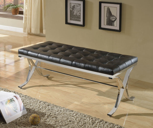 Metal Frame Bench, Black & Silver-Accent and Storage Benches-Black & Silver-PU FR Foam Metal-JadeMoghul Inc.