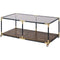 Metal Frame Coffee Table with Glass Top and Wooden Bottom Shelf, Multicolor-Coffee Tables-Multicolor-Metal Glass and Wood-JadeMoghul Inc.